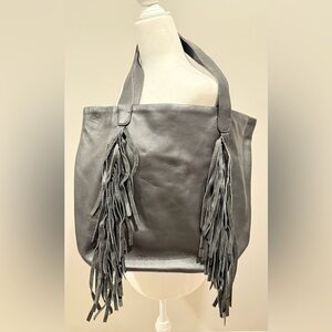 Vince Camuto Fringe  Leather Tote Bag-BLK